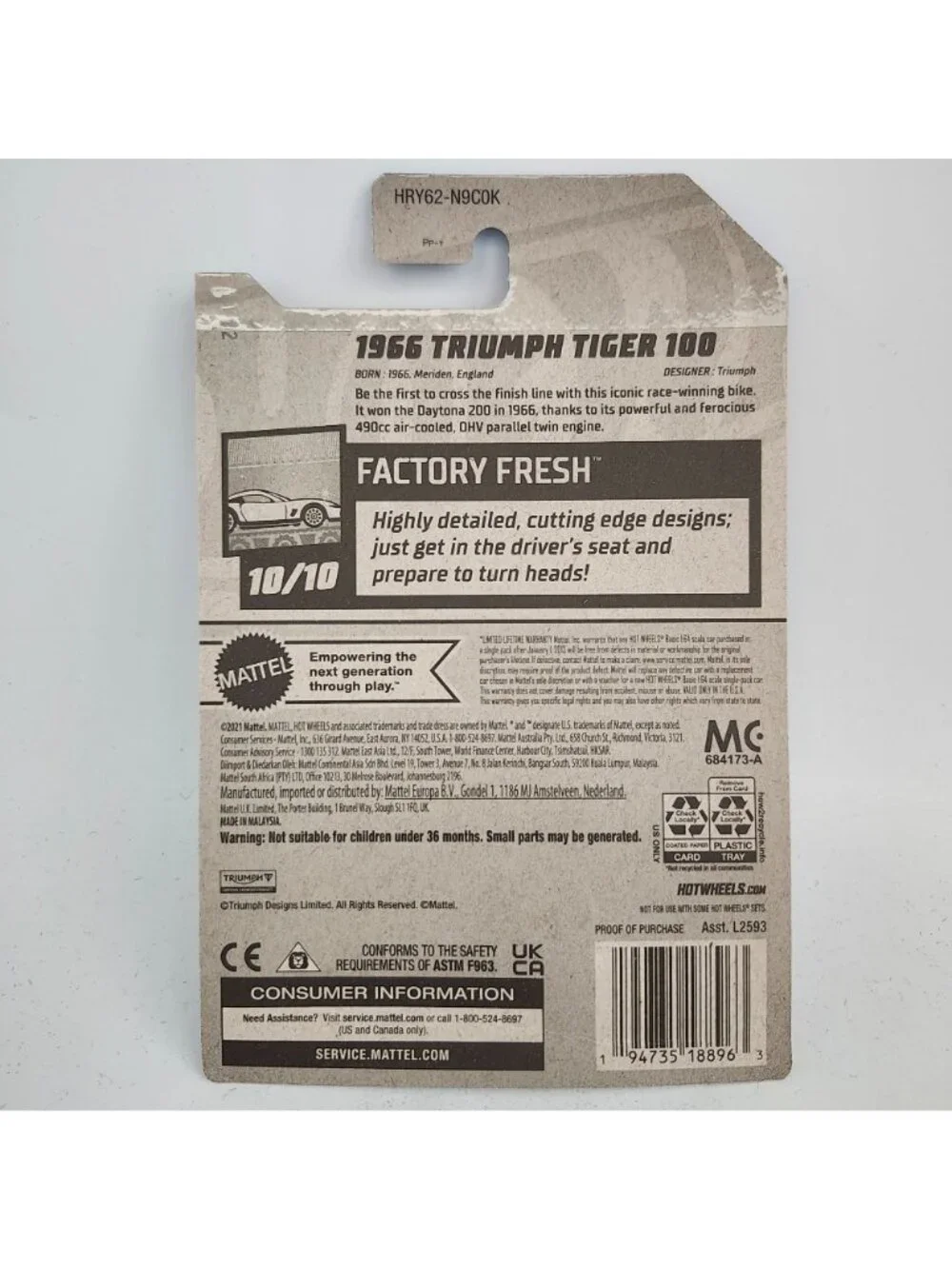 Hot Wheels 1966 Triumph Tiger 100 Black White 2024 Factory Fresh 10/10 190/250
